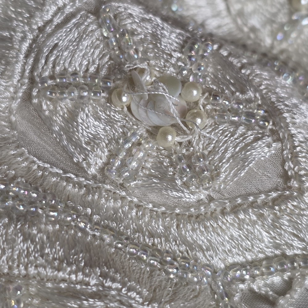 Vintage Scala Silk Beaded Sequin Jacket Ivory Small 80s 90s - Picture 10 of 15